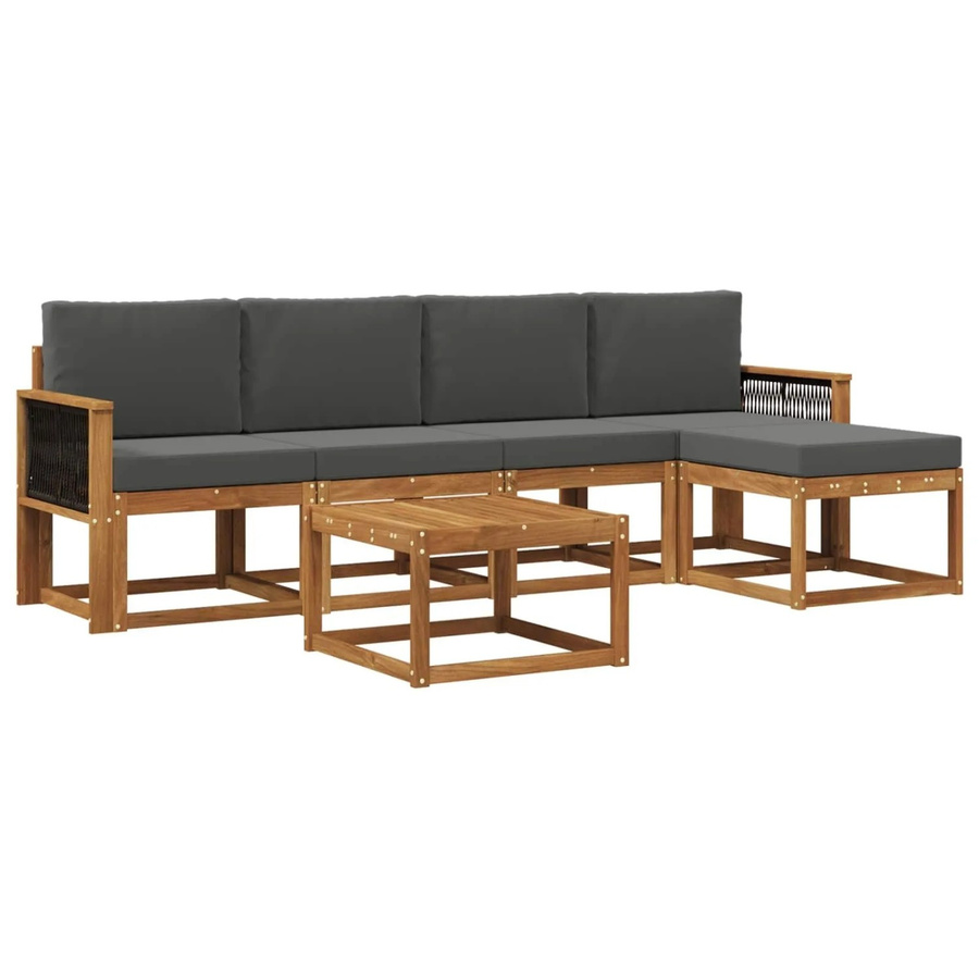vidaXL Outdoor-Sofagarnitur L-Form aus Akazienholz mit 6 Teilen in Braun und Anthrazit - Bild 2