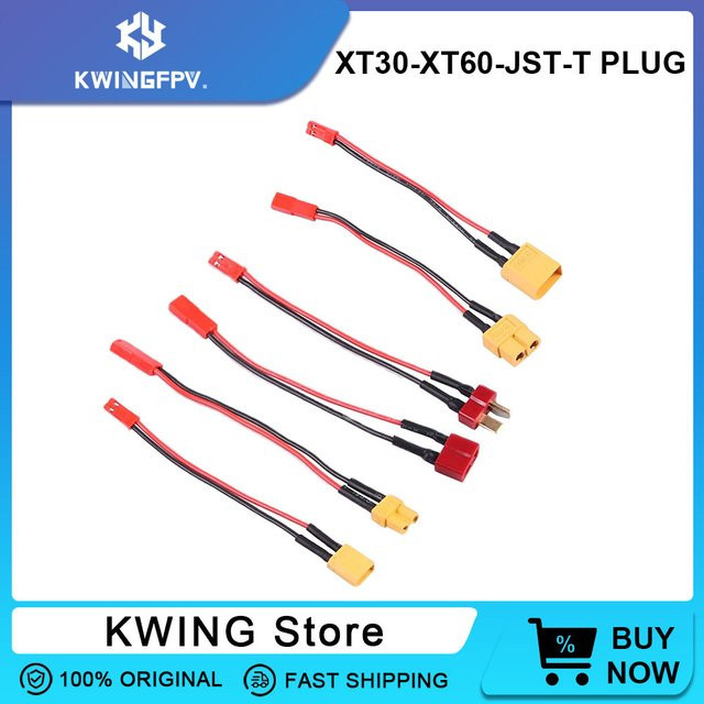 KWINGFPV Dual Extension Kabelset XT60 auf XT30 mit 16AWG Silikondraht und 22AWG JST auf T-Stecker in Rot für RC Lipo Batterien und Quadcopter - Bild 1