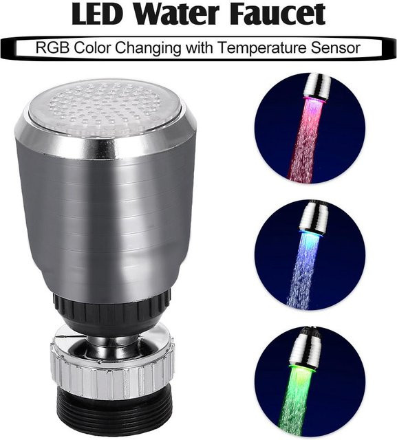 Igeteck LED-Wasserhahn mit RGB-Farbwechsel und bewegbarem Auslauf in Silber - Bild 1