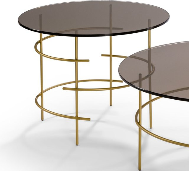 Couchtisch HASSE 8511GB-60RD in Gold mit Bronzeglas und Metall, rund, Durchmesser: 36 cm, Höhe: 36 cm - Bild 1