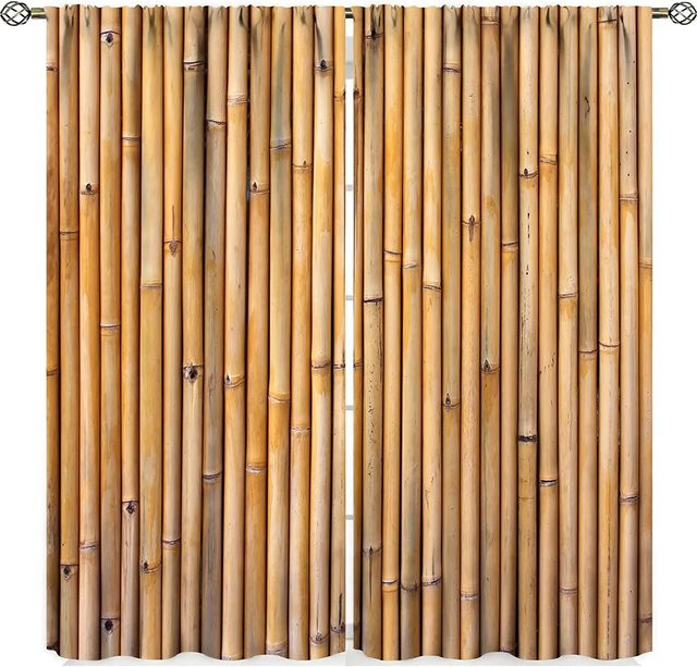 A Family Of Home Textiles Dekorative Vorhänge mit Bambusblatt-Druck in Braun, 2er-Set, halbtransparent mit Haken, Breite: 75 cm, Höhe: 166 cm - Bild 1