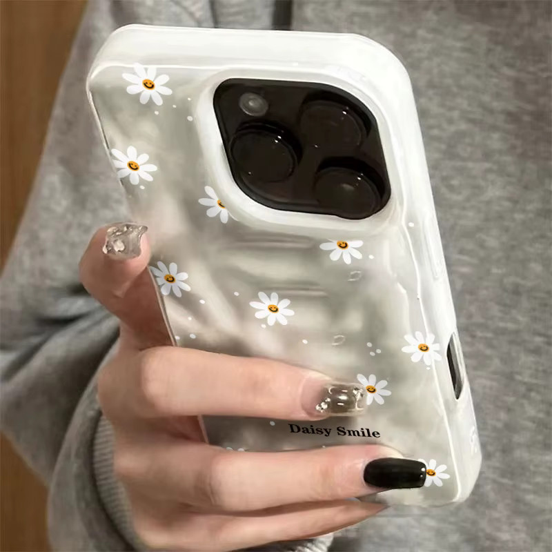 Stoßfeste iPhone Handyhülle mit Gänseblümchen-Blumenmuster in Bonbonfarben, weiß, passend für iPhone 13 bis iPhone 18 Pro Max und Plus Modelle - Bild 3