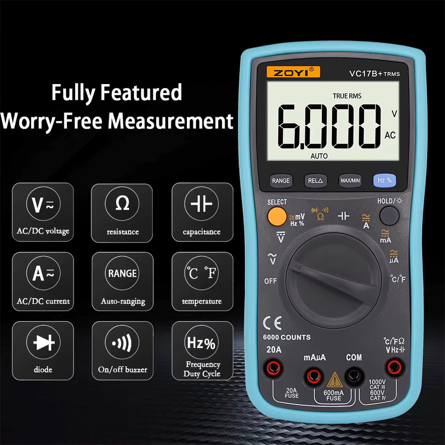 ZOYI Digitalmultimeter 17B MAX Intelligentes Hochpräzises Voltmeter mit Anti-Verbrennungs-Schutz in Blau - Bild 2