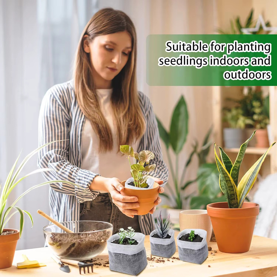 100 Stück umweltfreundliche Stoff-Pflanzensetzlingsbeutel in Weiß für Gemüse, Blumen und Kräuter - Bild 3