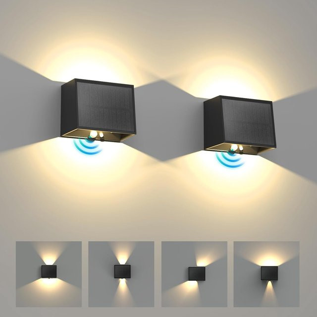 T-SUNRISE Solar-LED-Wandleuchte in Schwarz mit Bewegungsmelder und Dämmerungssensor für Garten, Balkon und Terrasse - Bild 1