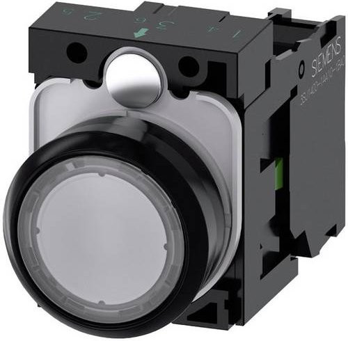 Siemens Drucktaster 3SU1100-0AB70-1BA0 mit rundem Frontring aus Kunststoff in Schwarz und transparentem Knopf - Bild 1