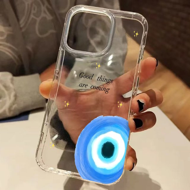 Transparente Silikonhülle mit Böser-Blick-Muster und funkelnden Sternen für iPhone 11 bis iPhone 17 Pro Max und weitere Modelle - Bild 1