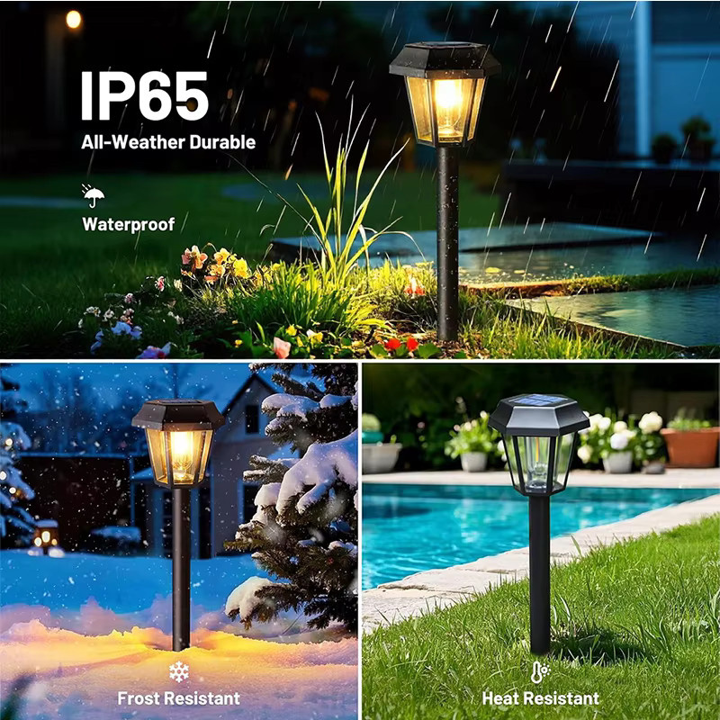 LINYILIGHT Solar-Landschaftslampe Sechseckige Solarleuchten für Garten und Gehweg in Schwarz mit warmweißem Licht - Bild 5