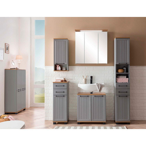 Schildmeyer Hochschrank Jelda in Grau mit Türen und Regalen, B/T/H: 30,3 x 32,6 x 180,9 cm - Bild 2