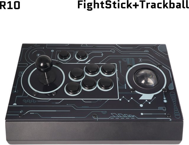 FightBox R10 Arcade Fight Stick Retro-Spielcontroller in Schwarz mit Sanwa Joystick, Raspberry Pico Board und Trackball für PC, PS3 und PS4 - Bild 1