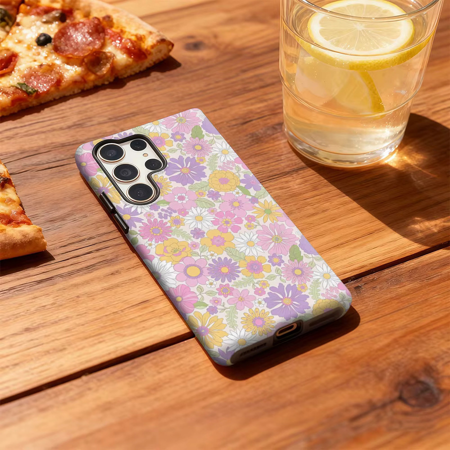 Stoßfeste Samsung Galaxy Handyhülle mit weichem Blumenpastell-Design in Multicolour für Galaxy S25 Ultra, S24 und S23 Ultra Plus mit doppellagiger Rückseite - Bild 3