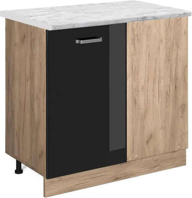 Vicco R-Line Eckunterschrank für die Küche in Schwarz Hochglanz mit Marmor-Optik, Höhe: 86 cm, Breite: 46 cm, Tiefe: 81,6 cm - Bild 1