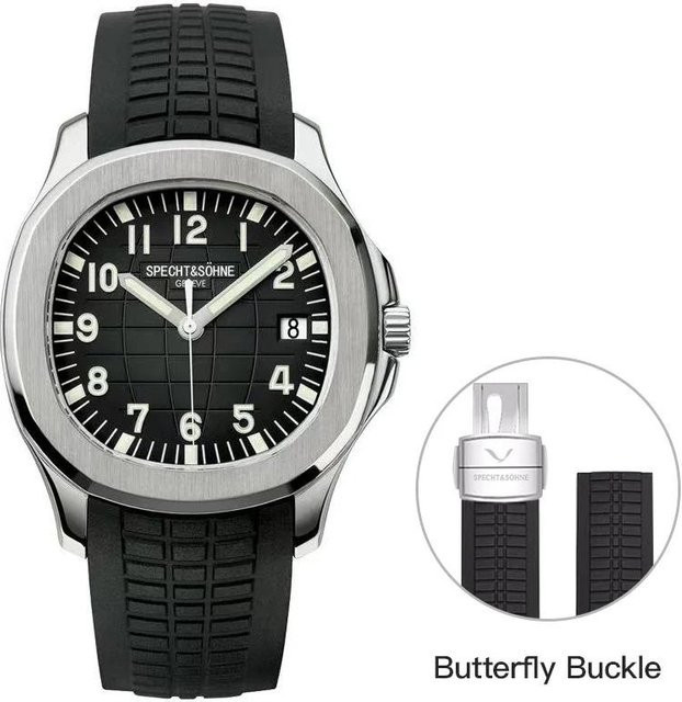 Specht&Sohne Automatik Armbanduhr, Edelstahl, Kautschukarmband, Grau, Herren - Bild 1