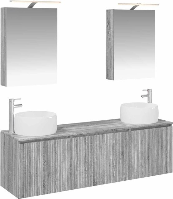 vidaXL Badezimmerschrank-Set 5-teilig in Grau Sonoma, modern mit LED-Beleuchtung und Spiegelschrank - Bild 1