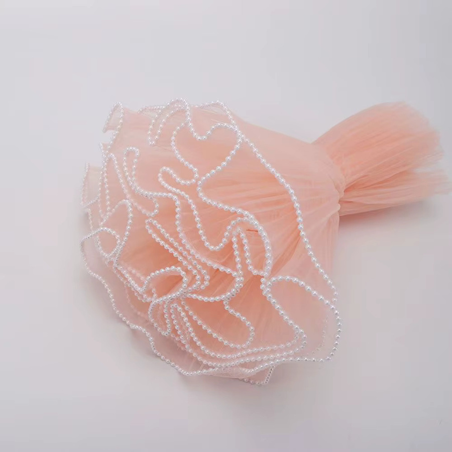 Romantisches Geschenkverpackungstuch mit Perlen und Wellengarn in Pink, Rolle B: 28 cm, L: 450 cm - Bild 3