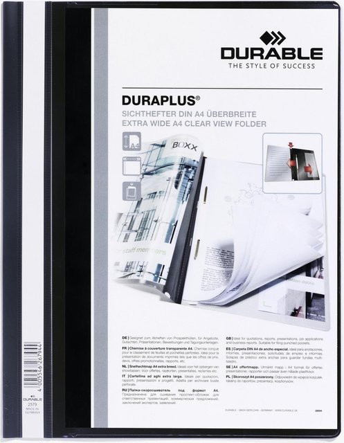 Durable Präsentationshefter DURAPLUS A4+ aus PVC-Hartfolie, 25 Stück, schwarz - Bild 1