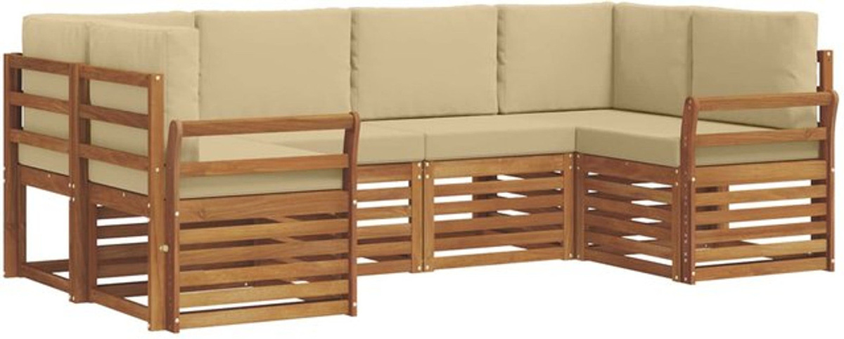 vidaXL Ecksofa Set in Natur/Beige mit 6 Kissen aus Akazie, modern und minimalistisch, wendbar, B: 245 cm, T: 130,5 cm, H: 73 cm - Bild 1