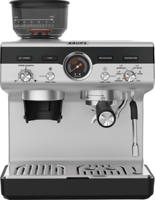 Krups Precision XP801T Kaffeemaschine in Silber mit Dampflanze und Heißwasserfunktion aus Edelstahl - Bild 1