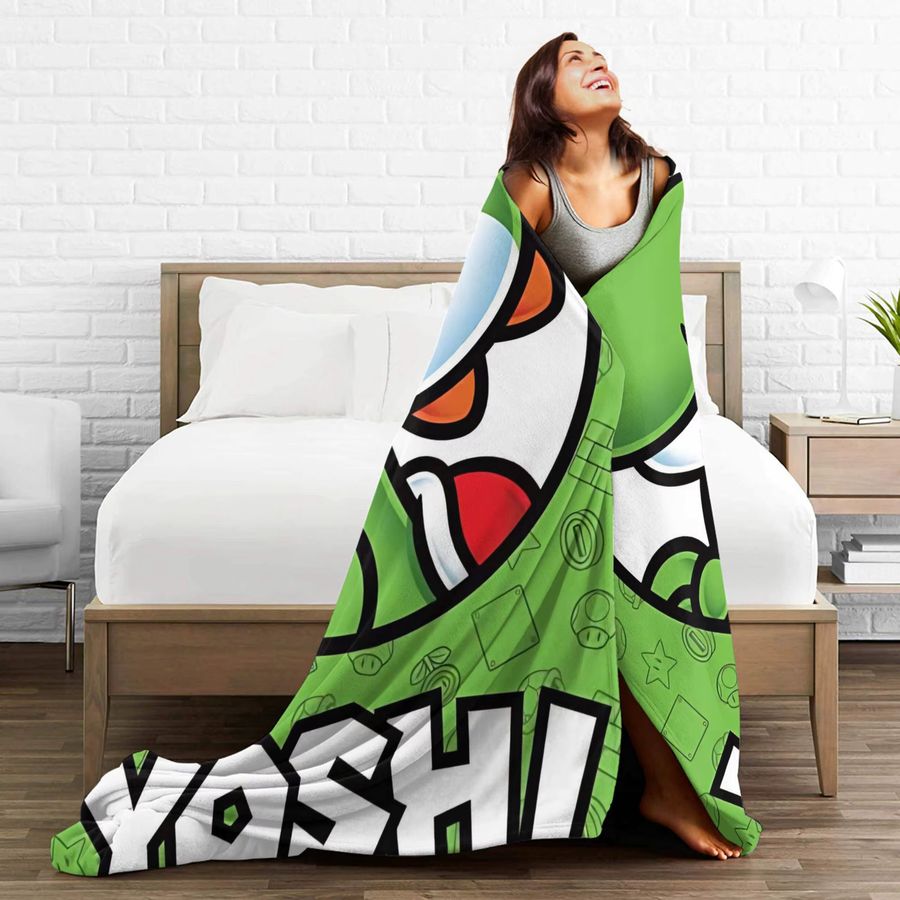 Super Mario Yoshi Flanell-Plüschdecke in Grün für Kinder und Erwachsene - Bild 5