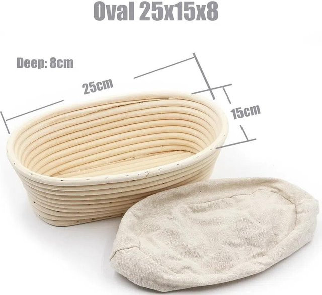Hejun Gärkorb Banneton aus Weide und Rattan für Brot, oval, beige, B/T/H: 25 x 15 x 8 cm - Bild 1