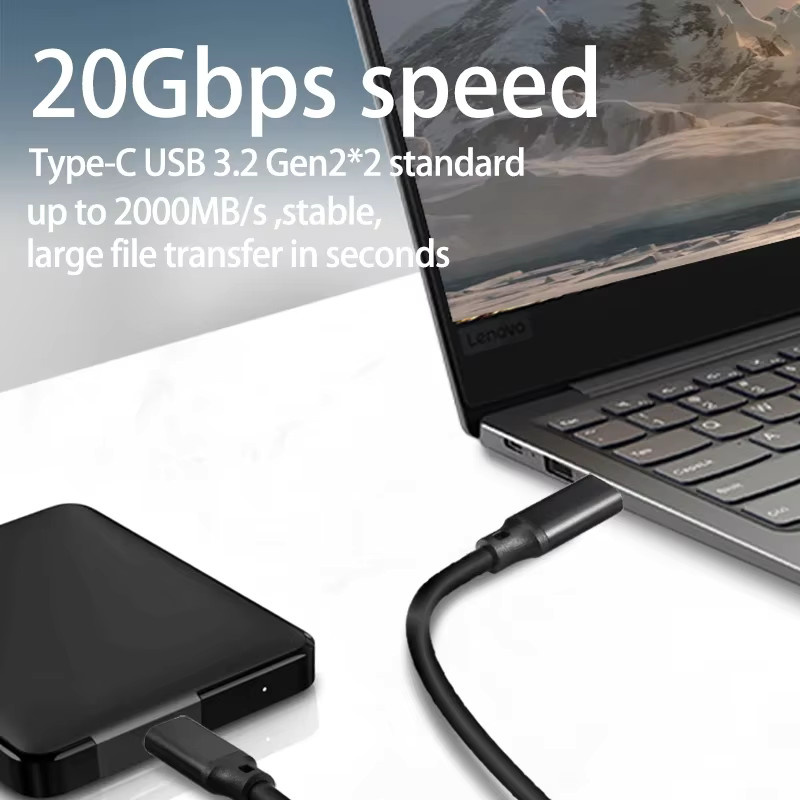 DAOGU USB-C auf USB-C Kabel, USB 3.2 Gen2x2, 20 Gbit/s Datenübertragung, PD 100 W Ladefunktion, Schwarz - Bild 2