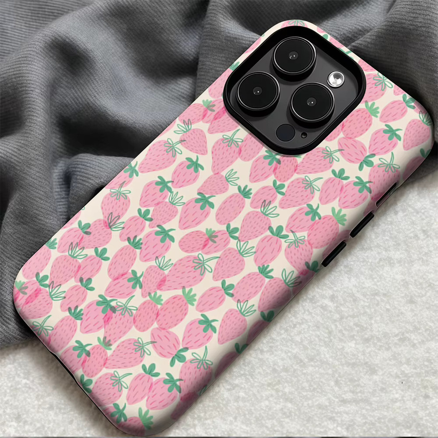Potdemiel iPhone Case Pink Strawberry Flood Stoßfestes Double Layer Back Cover für iPhone 17 16 15 14 13 12 Pro Max Plus - Bild 3