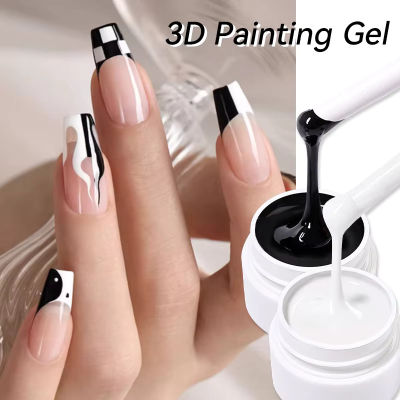 LILYCUTE Nagel Gel, 8 ml, Weiß Schwarz, 3D Malerei, Semi Permanent - Bild 4