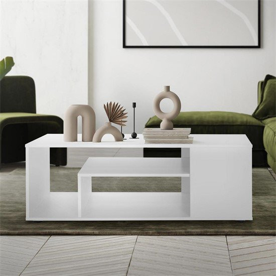 ML-Design Couchtisch aus Holz in Weiß mit 4 Abstellflächen, B/T/H: 110 x 50 x 41 cm - Bild 1
