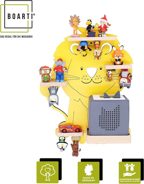 BOARTI Kinderregal Löwe aus Holz als Wandregal für Toniebox und Figuren mit Magneteinsätzen, H x B x T: 42 x 32 x 19 cm - Bild 1