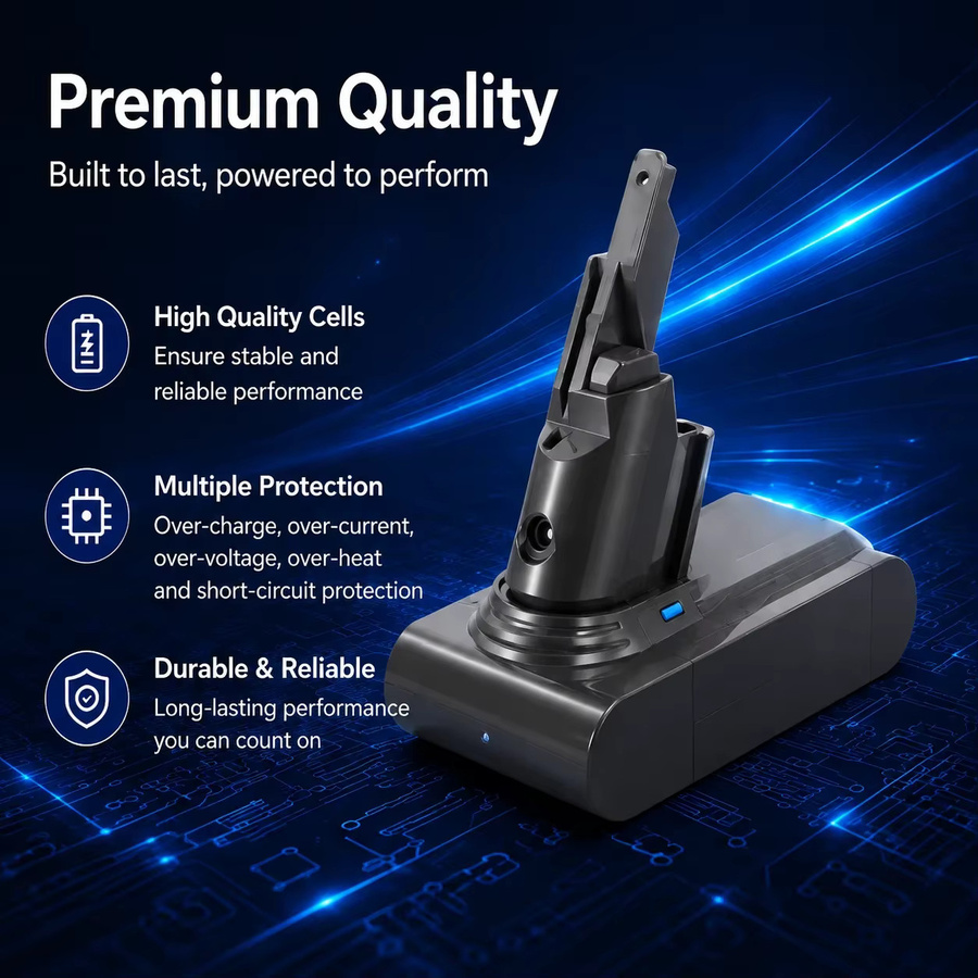 Xiaomi Ersatzakku für Staubsauger kompatibel mit Dreame V7 V8 V9 V10 V10Pro VVN3 VVN4 VVN5 XR, 12800mAh Lithium-Ionen-Akku in Schwarz - Bild 2