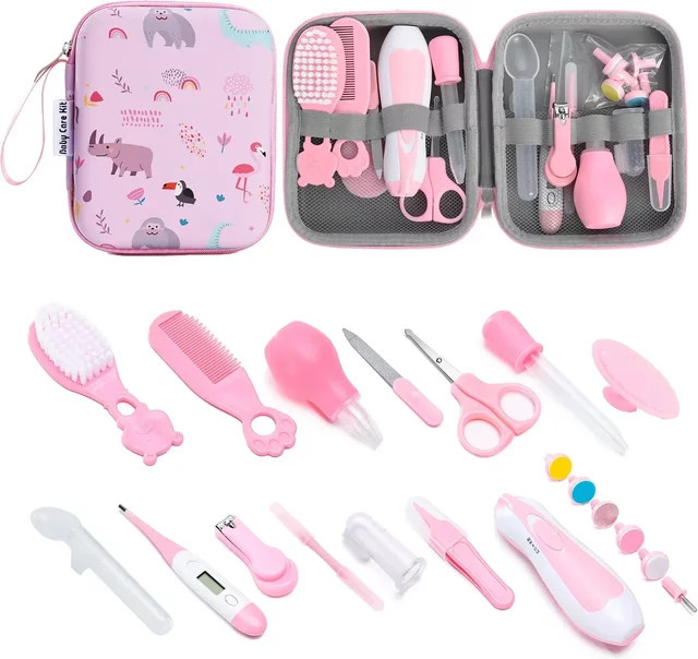 20-teiliges Baby-Pflegeset für Neugeborene und Kinder in Pink mit Bürste, Kamm, Nagelknipser und Nasensauger - Bild 1