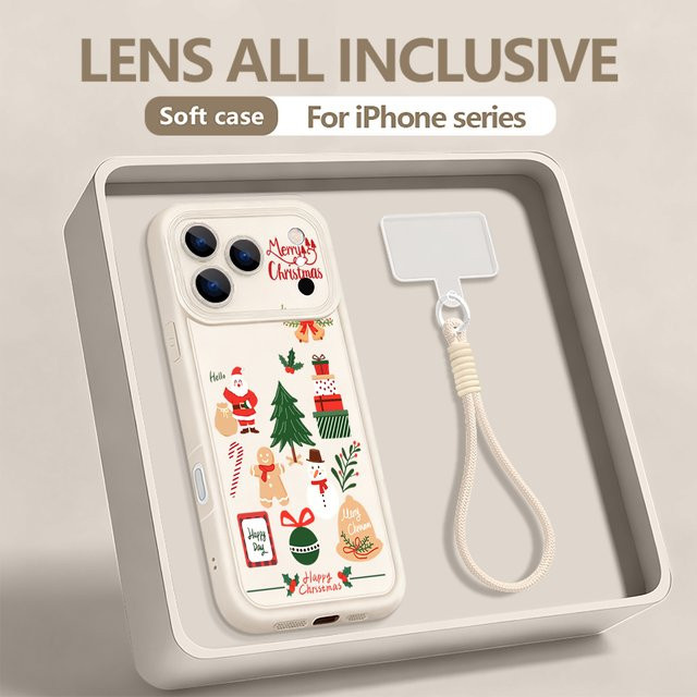 YISHANGOU Handyhülle mit Weihnachtsmuster und Riemen für iPhone 11 bis iPhone 17 Pro Max, stoßfeste TPU-Abdeckung in Beige und Weiß - Bild 1