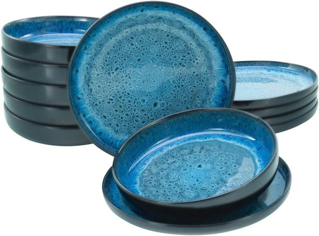 CreaTable Tafelservice Nordic Fjord aus Steinzeug, 12-teilig, blau - Bild 1