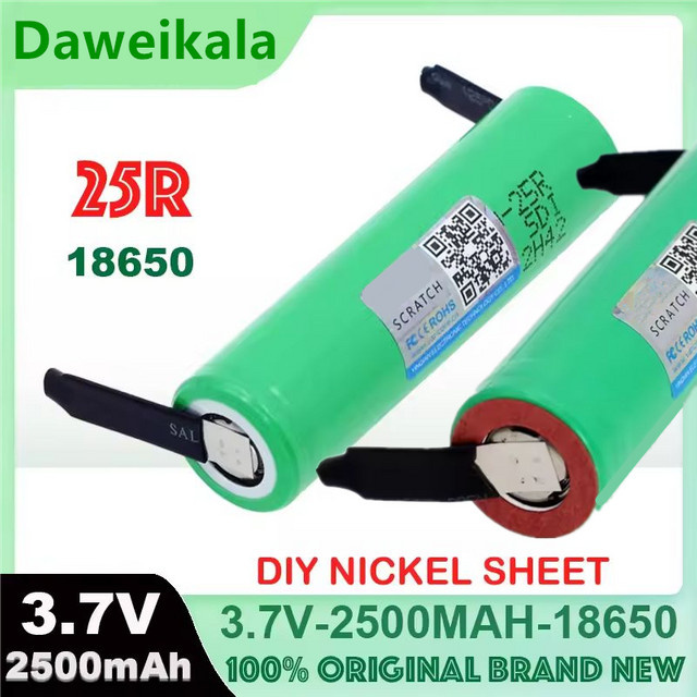 DAWEIKALA Original 18650 Lithium-Akku 2500 mAh 3,7V/3,6V INR18650-25R in Grün mit DIY Nickelblech - Bild 1