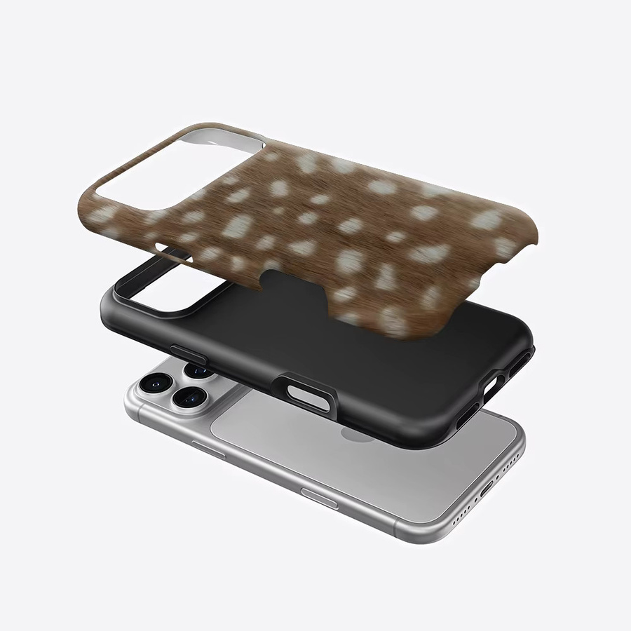 Robuste doppelschichtige Handyhülle mit Hirschmuster-Textur für iPhone 17 16 15 14 13 Pro Max Plus in Braun von Potdemiel - Bild 2