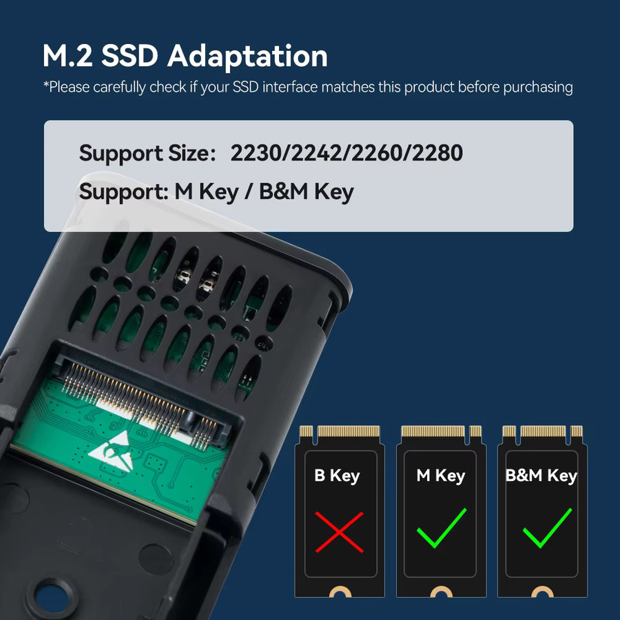 UnionSine M.2 SSD-Gehäuse mit USB-C Anschluss und 20 Gbit/s Übertragungsrate für M- und B&M-Key SSDs (2230, 2242, 2260) - Bild 4