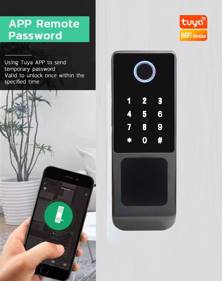 Intelligentes digitales Türschloss mit Fingerabdruck, wasserdicht, Tuya WLAN und Bluetooth, TTLock App-Steuerung sowie digitalem Code in Schwarz - Bild 4