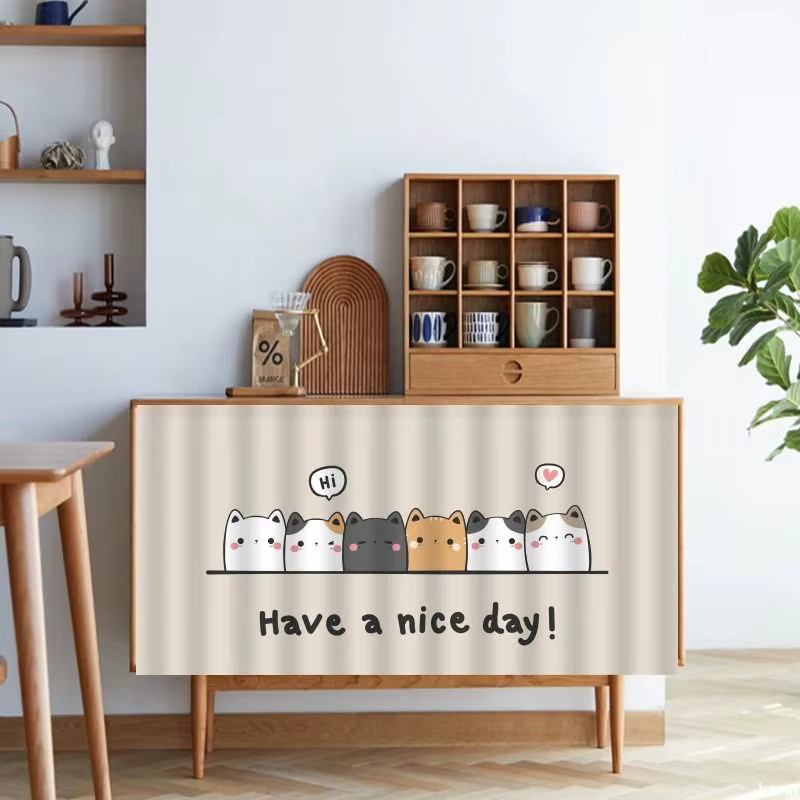VIKAMA Happy Cat Klettverschluss-Abdeckvorhang für Schrank und Waschküche, staubdicht, Motiv Tiere, Breite: 70,0 cm, Höhe: 50,0 cm - Bild 2