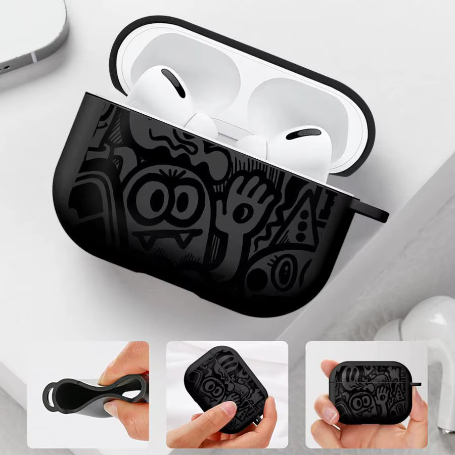 Schwarze Graffiti-Schutzhülle für Apple AirPods Pro, Pro 2 und Pro 1 - Bild 3