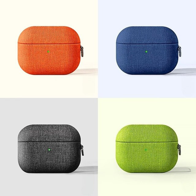 Apple Airpods Pro 3 Schutzhülle mit Retro-Denim-Muster in Blau und Orange inklusive Schlüsselanhänger und Unterstützung für kabelloses Laden - Bild 1