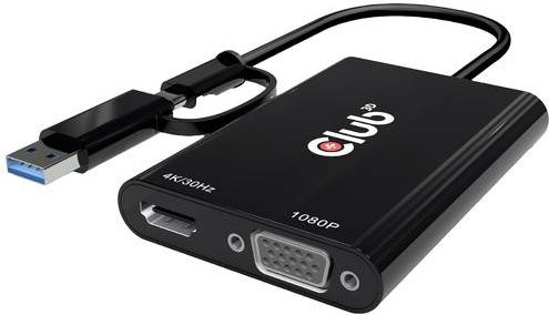 Club3D Videoadapter USB Typ A und USB-C zu HDMI und VGA für Zweibildschirmbetrieb, 4K30Hz und 1080p, Schwarz (CSV-1611) - Bild 2