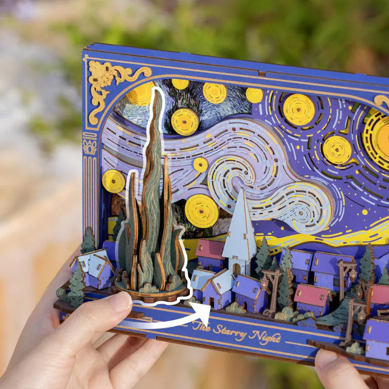 ROBOTIME Rowood Die Sternennacht 3D Holzpuzzle Wanddekoration in Mehrfarbig mit Wolken, Sternen und Mond - Bild 9