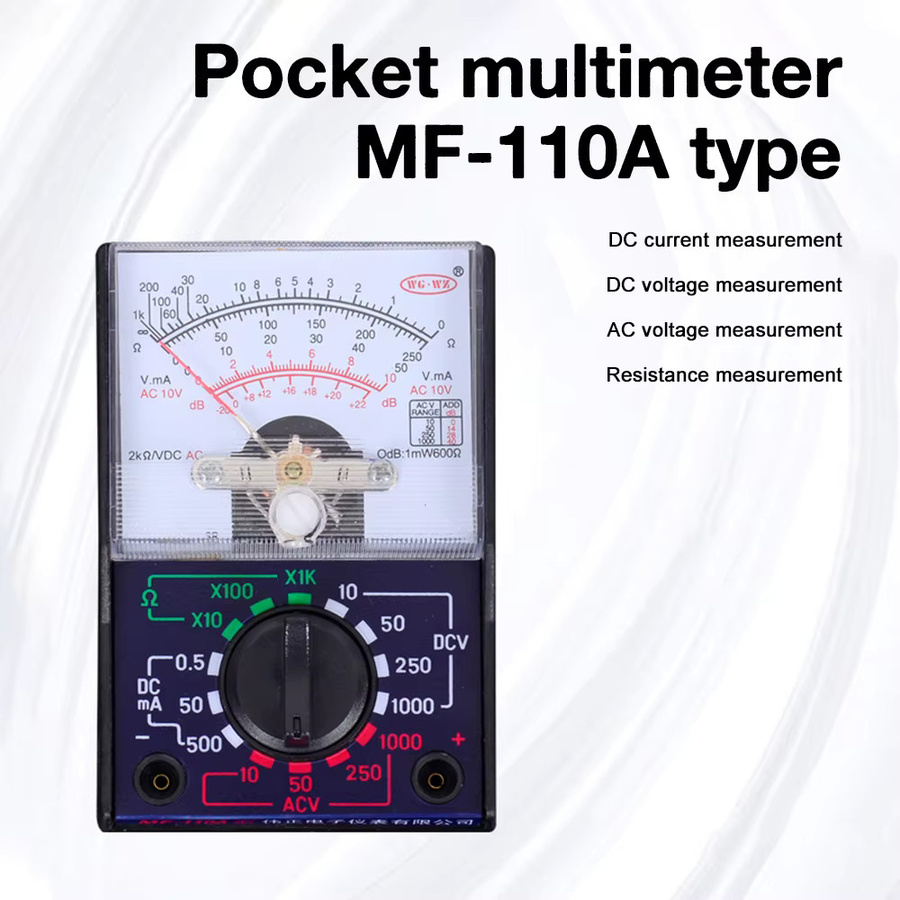 Gaqqee MF-110A Taschen-Analogmultimeter Mini Tragbares Zeigermultimeter in Schwarz für AC/DC-Spannung, Strom und Widerstand - Bild 2