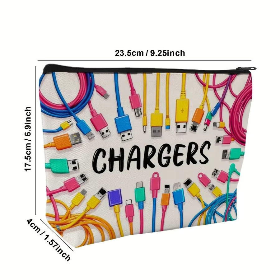 Aufbewahrungstasche aus Segeltuch mit bedrucktem Design als Kabel-Organizer und Elektronik-Tasche für Ladegeräte - Bild 3