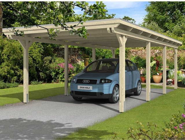 Skan Holz Carport Emsland in Natur und Beige, B/T: 404 x 846 cm, Firsthöhe: 242 cm - Bild 1