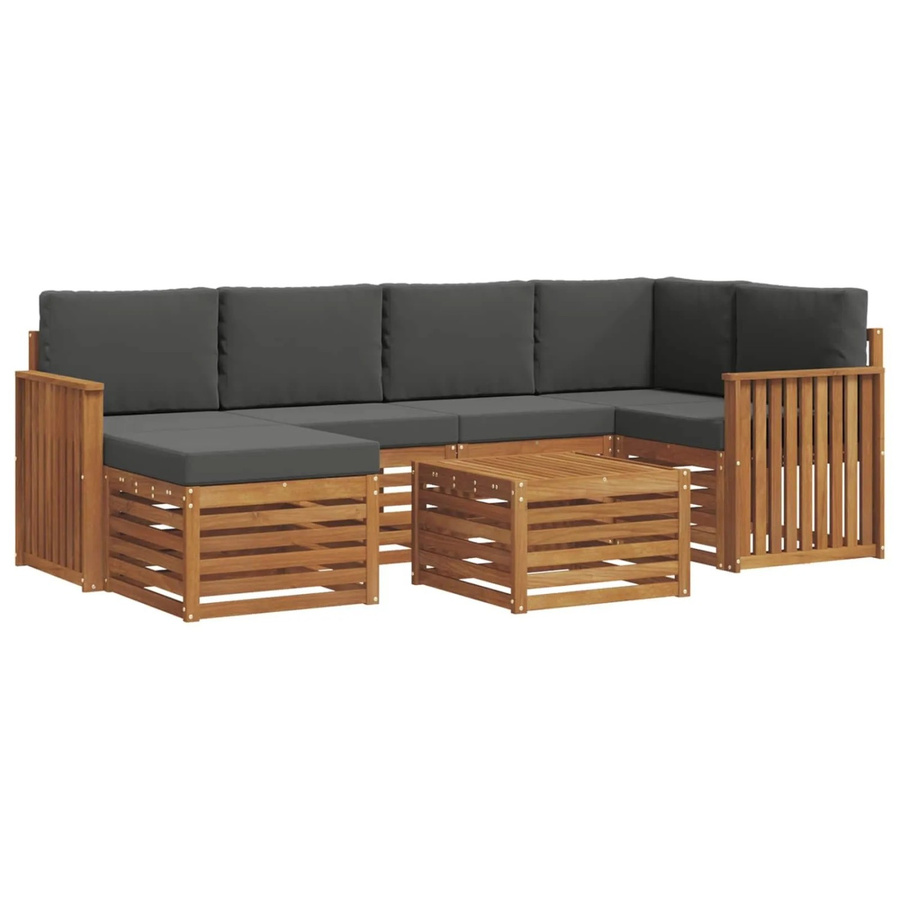 vidaXL Sofagarnitur 7-teilig aus Massivholz Akazie in Natur und Anthrazit mit L-Form und Polsterkissen - Bild 2