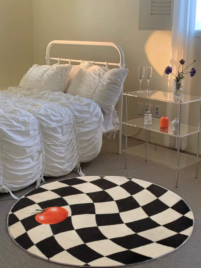 VIKAMA Runder Teppich im Schachbrett-Design, Modernes Checkerboard-Muster für Wohnzimmer und Schlafzimmer, Durchmesser: 100 cm - Bild 2