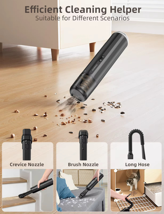 Chuboor Kabelloser Auto-Staubsauger in Weiß mit 13000 Pa Saugkraft, Tragbarer Handheld-Reiniger für Auto und Haushalt - Bild 4