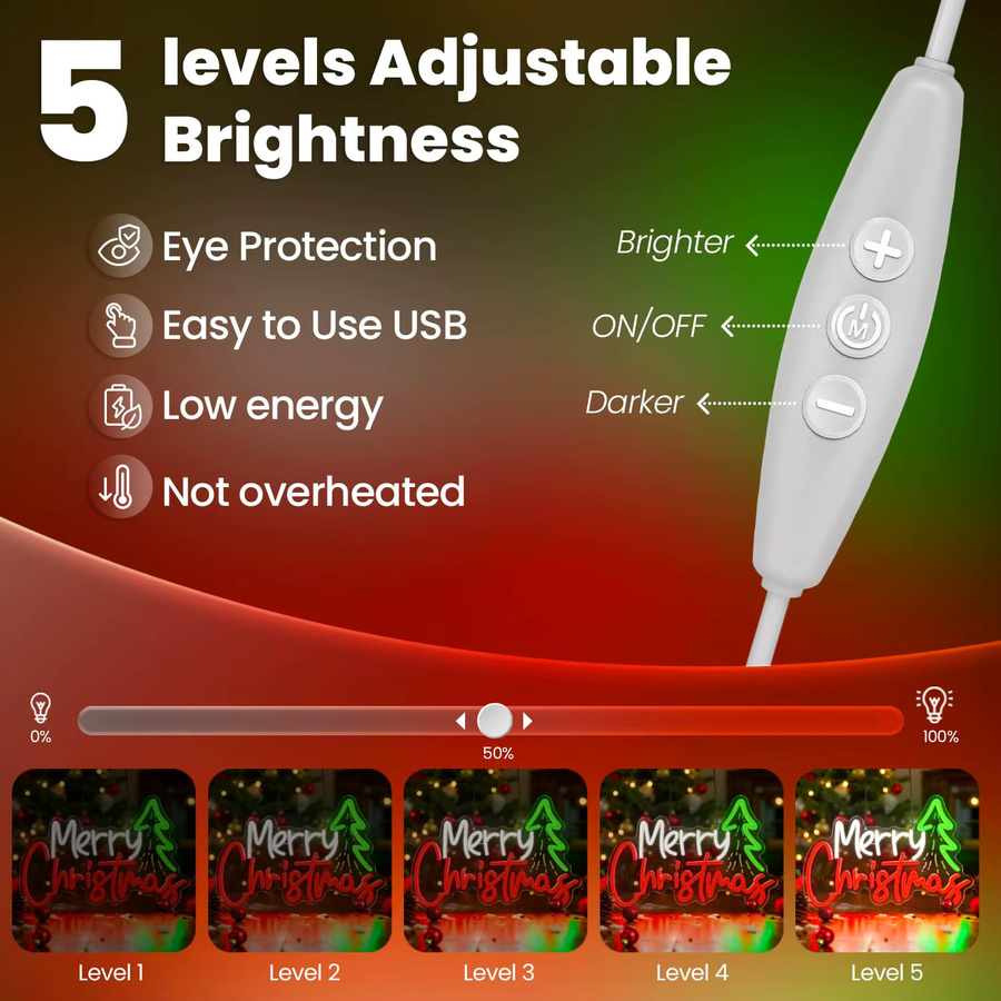Dimmbares LED-Neonschild Frohe Weihnachten mit Baumschnitzerei in Multicolour, USB-betriebbare Wanddekoration für dein Zuhause - Bild 2