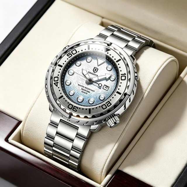 QINGXIYA Armbanduhr, Quarz, Edelstahl, Blau, Herren - Bild 1
